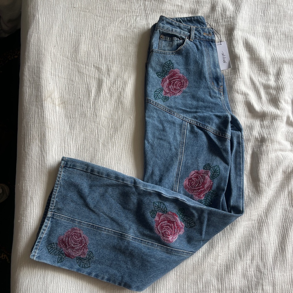 Denim Waistcoat and Jeans Set with Rose Hotflix Design - Picture 8 of 11